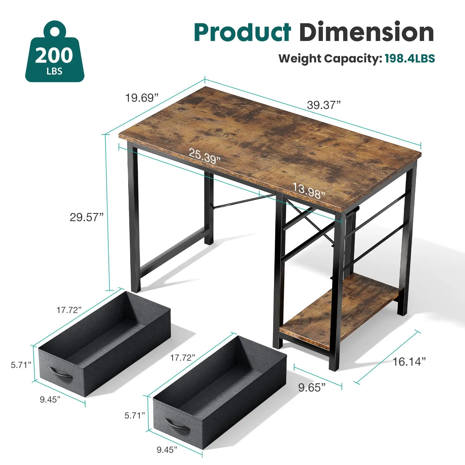 47-in Computer Desk with 2 Drawers for Study Office 8