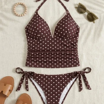 Plus Size Polka Dot Halter Tie Beach Swimwear 2