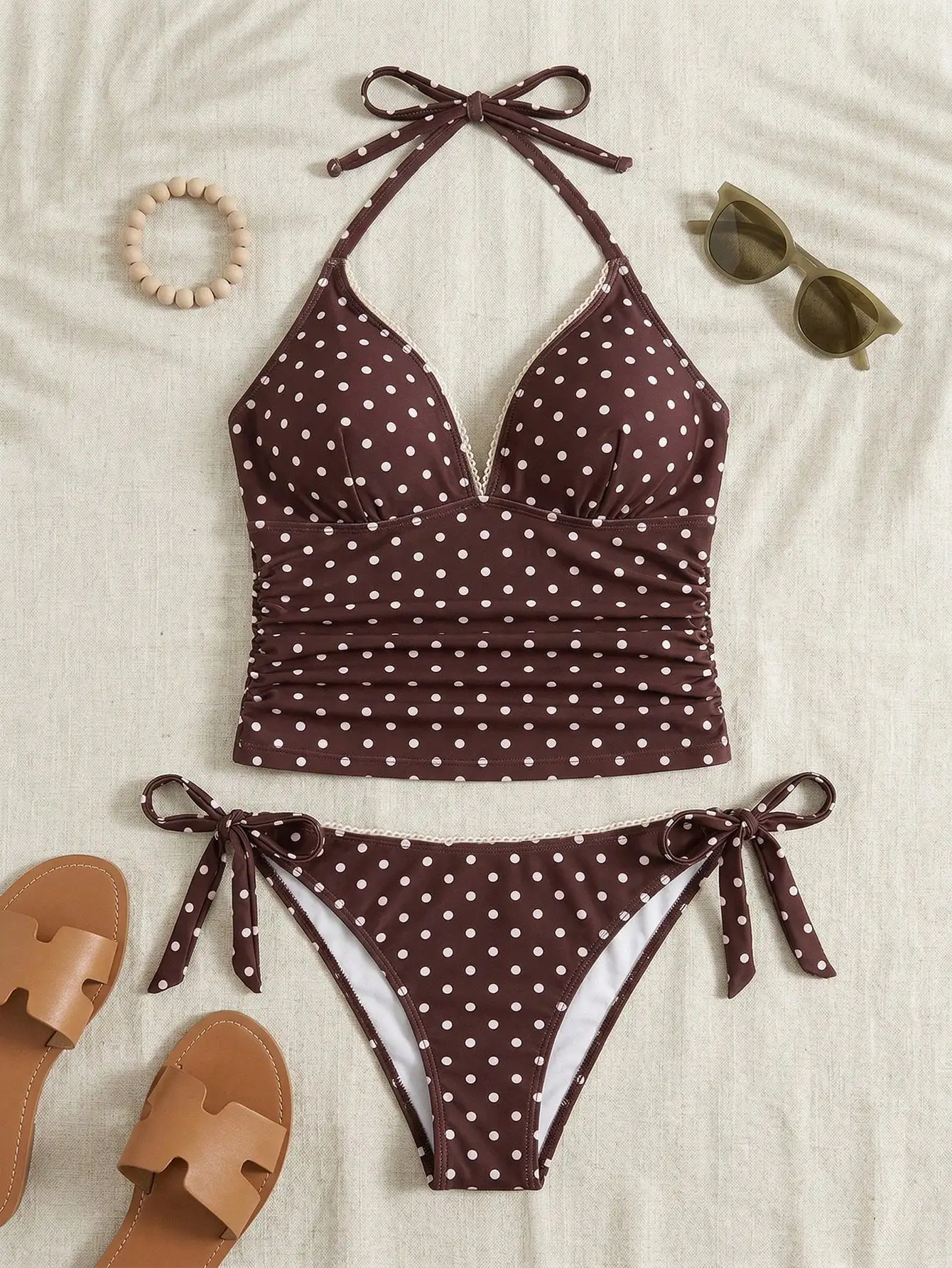 Plus Size Polka Dot Halter Tie Beach Swimwear 2 | PricZone Plus Size Polka Dot Halter Tie Beach Swimwear 2 | PricZone