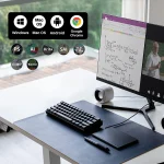 Huion H420X Graphics Tablet 417 Inch Drawing 2 | PricZone Desktop monitor showing a math lecture with a row of circular icons Windows Mac OS Android Chrome and various art apps on the left side of the screen on a clean desk | PricZone