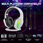 Mambasnake T11 UK Gaming Keyboard Mouse Headset Combo Set 5 | PricZone White gaming headset with RGB lighting and multiple cables advertised for multi platform compatibility with smartphones Nintendo Switch PS4PS5 Xbox and PClaptop shown below | PricZone