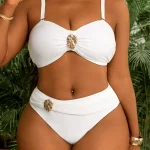 White Plus Size Detachable Bandeau Bikini Set High Waist 2 | PricZone White Plus Size Detachable Bandeau Bikini Set High Waist 2 | PricZone