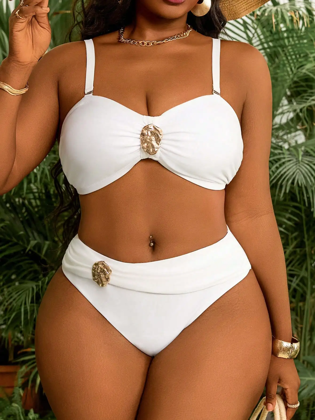 White Plus Size Detachable Bandeau Bikini Set High Waist 2 | PricZone White Plus Size Detachable Bandeau Bikini Set High Waist 2 | PricZone