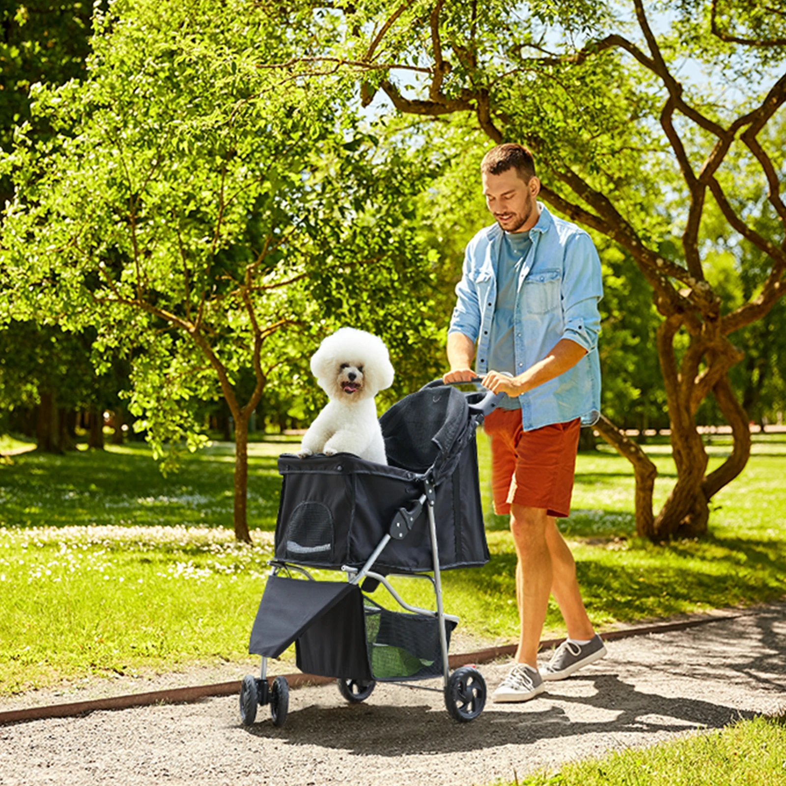 Jhk 3-Wheel Foldable Pet Stroller for Small Dogs and Cats 11