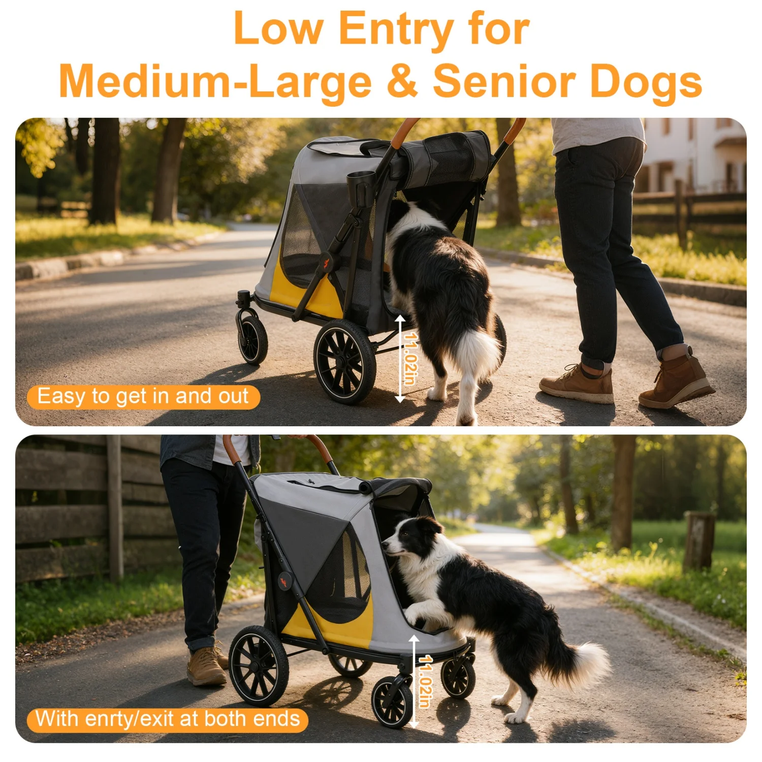 4-Wheel Dog Stroller for Large Dogs Up to 42 kg One-Click 12