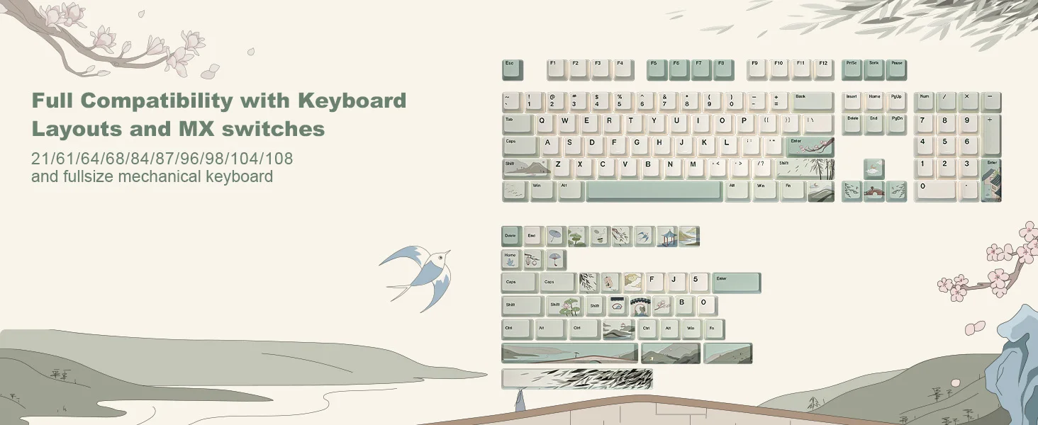Yunzii Spring Tea 145 Custom Keycap Set with Key Puller 16