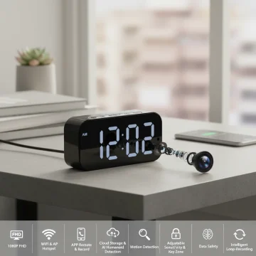 1080P HD WiFi Alarm Clock Security Camera with Motion 2