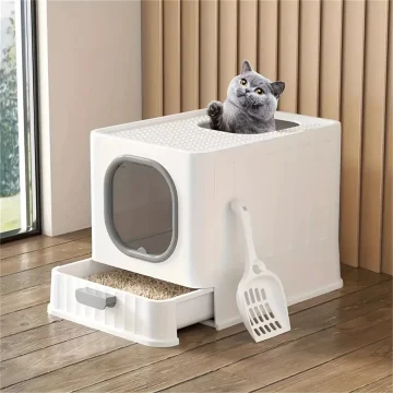 Leak-Proof Enclosed Cat Litter Box Pull-Out Drawer Kitten 1