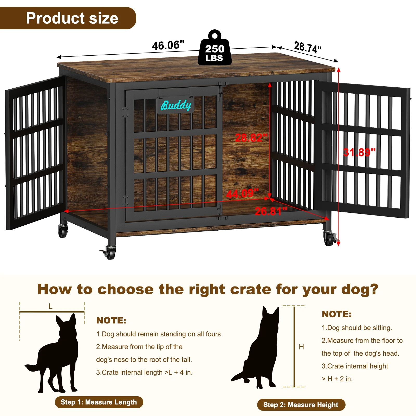 Dog Crate Furniture with Casters Heavy Duty Kennel Indoor 17