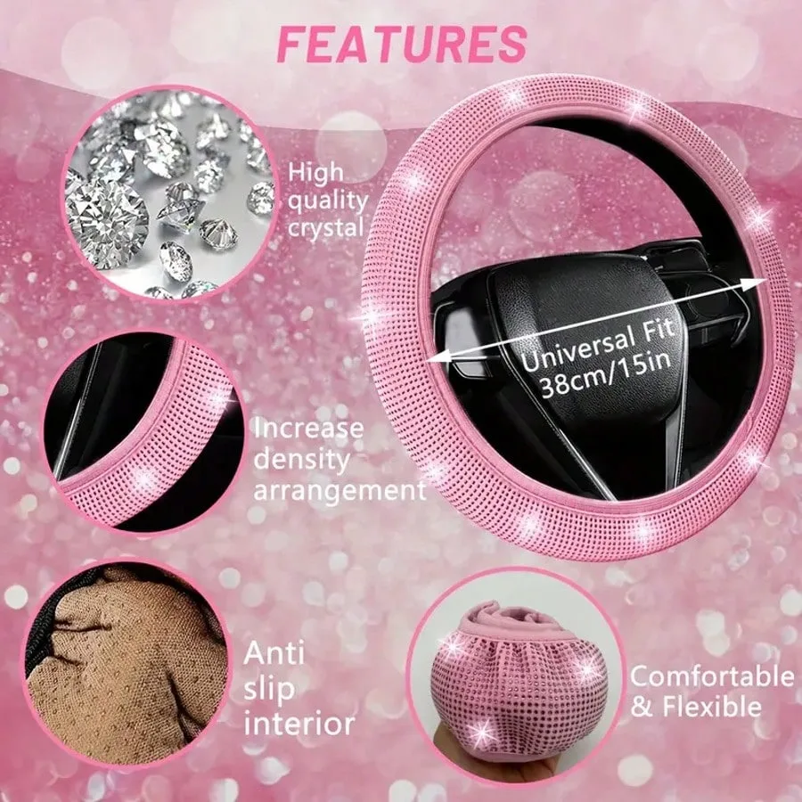 Artificial Diamond Car Steering Wheel Decoration Set Pink 3 | PricZone Artificial Diamond Car Steering Wheel Decoration Set Pink 3 | PricZone