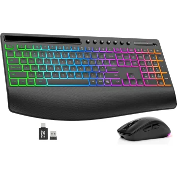Rechargeable Backlit Keyboard and Mouse Combo with Wrist 1 | PricZone
