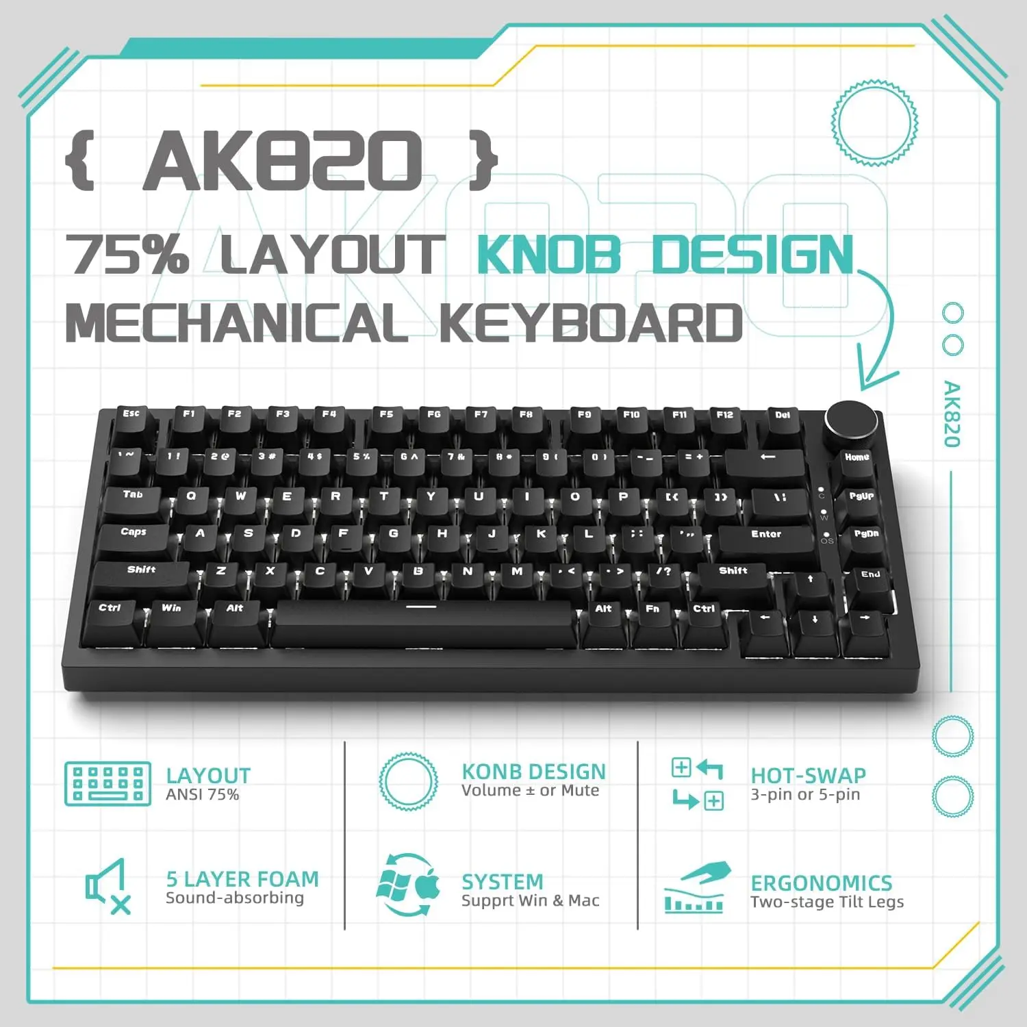 Ajazz Ak820 Wired Mechanical Keyboard with Rotary Volume 3 | PricZone Ajazz Ak820 Wired Mechanical Keyboard with Rotary Volume 3 | PricZone