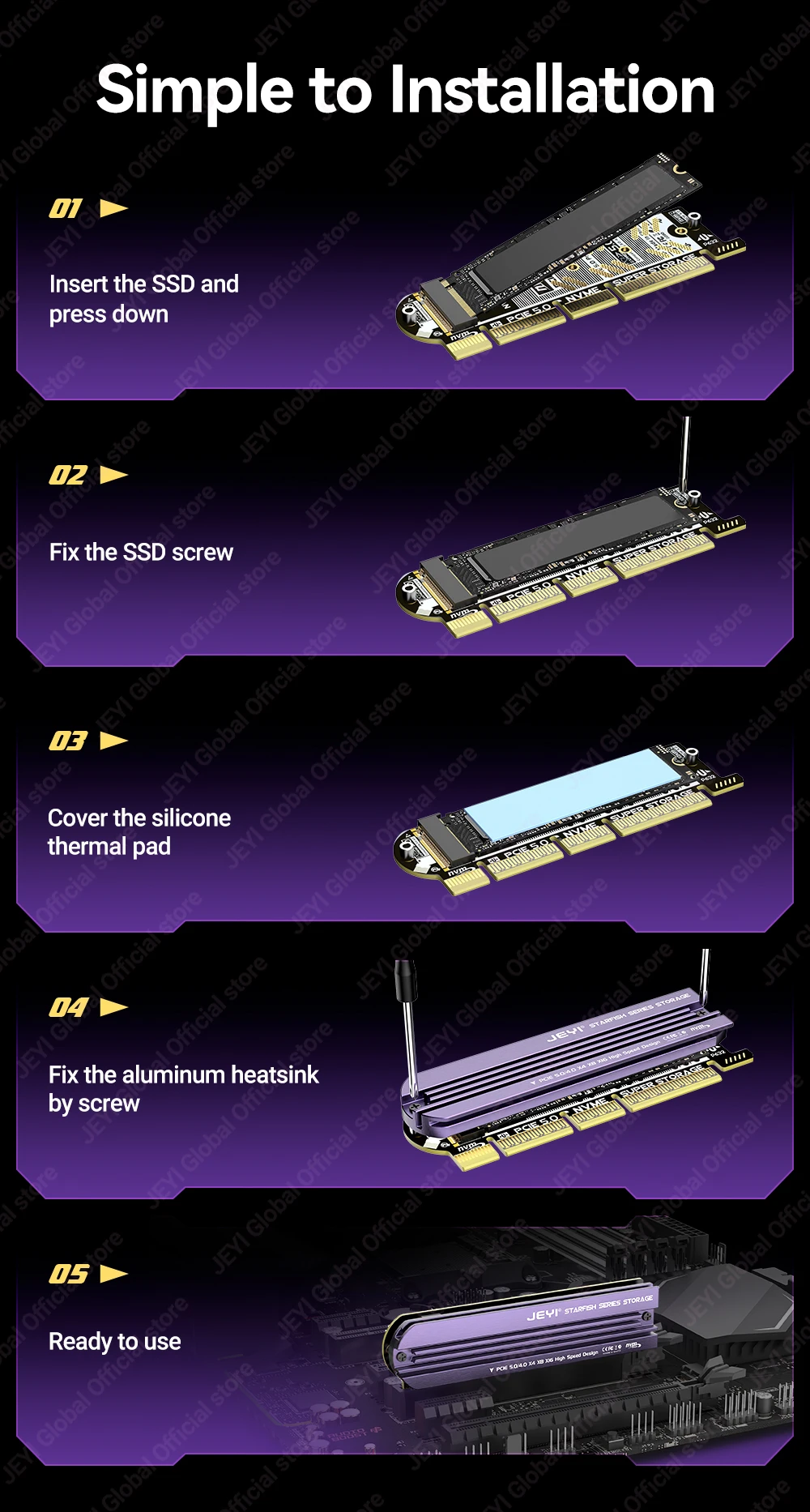 Jeyi M.2 NVMe to PCIe 5.0 Expansion Card 14