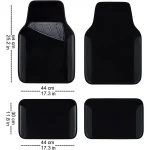 Four black car seat covers arranged in a 2x2 grid with measurement lines each cover is 44 cm 173 in wide the topfront covers are about 64 cm tall while the bottomrear covers are about 30 cm tall | PricZone
