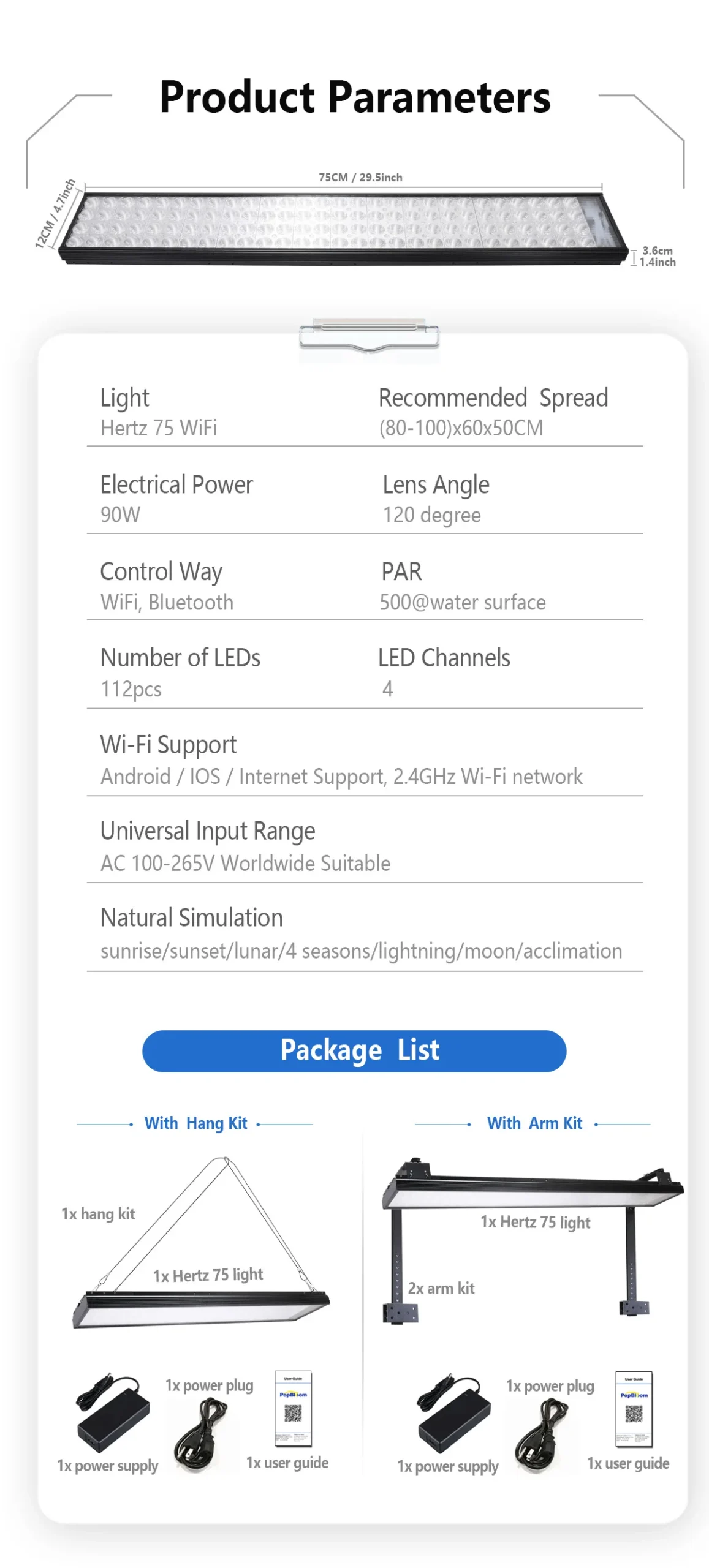 Popbloom-Marine Aquarium Lamp Full Spectrum Programmable 15
