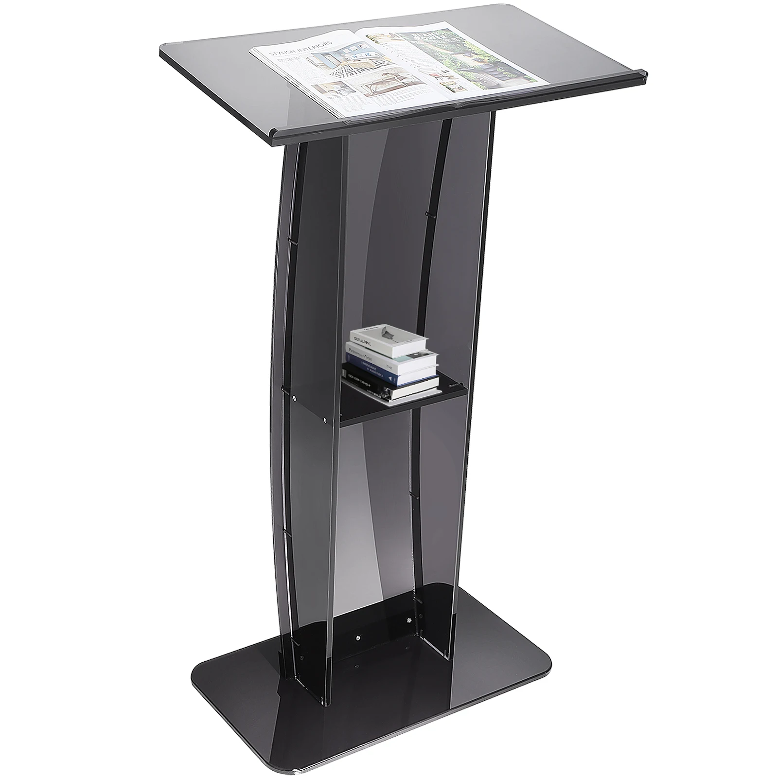 Clear Acrylic Podium Stand with Storage Shelf 1 | PricZone Clear Acrylic Podium Stand with Storage Shelf 1 | PricZone