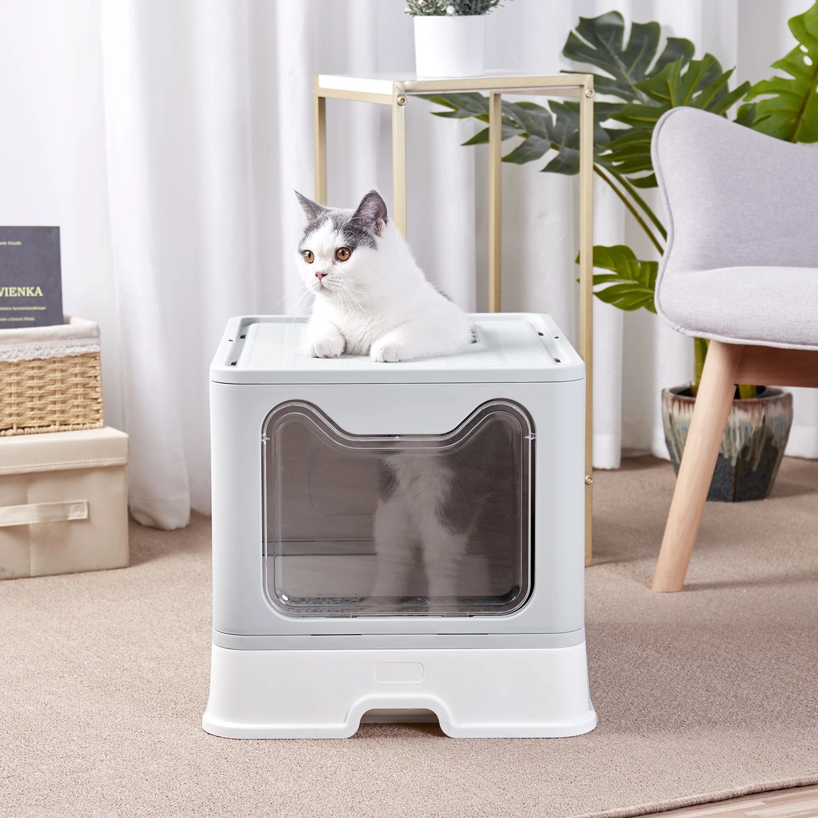 XXL Large Space Foldable Cat Litter Box with Front Entry 13