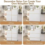 Panel grid showing four reception desk styles Gift box Elegant Stripes Cross Strips and Classic Horizontal Stripes Title Decorative Strips Can Create Your Own Reception Desk | PricZone