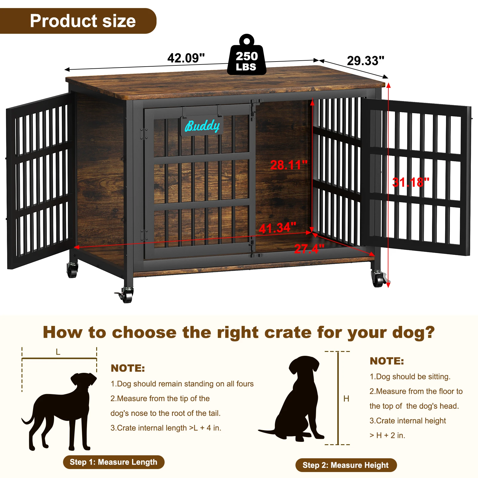 Dog Crate Furniture with Casters Heavy Duty Kennel Indoor 16