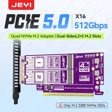Jeyi Pcie 5.0 X16 Quad M.2 Expansion Card 512Gbps Support 1