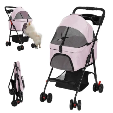 Foldable Pet Stroller 4 Wheel Dog and Cat with Removable 2