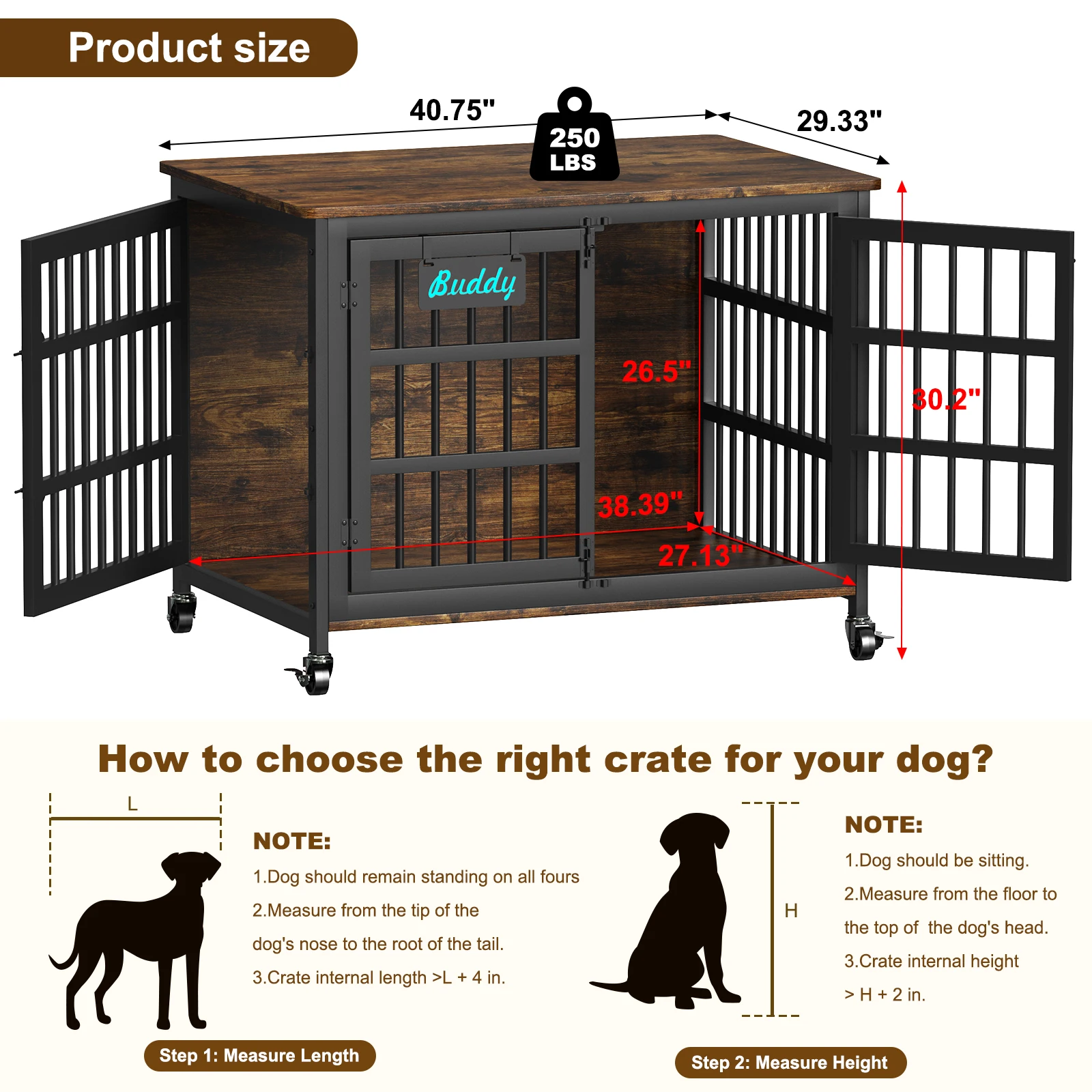 Dog Crate Furniture with Casters Heavy Duty Kennel Indoor 15