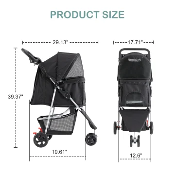 Jhk 3-Wheel Foldable Pet Stroller for Small Dogs and Cats 2