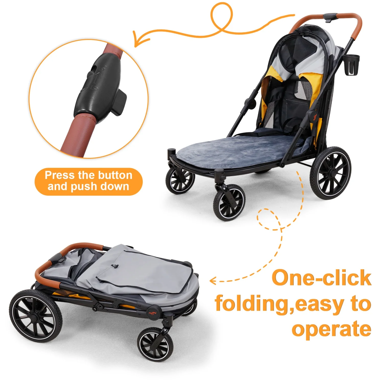 4-Wheel Dog Stroller for Large Dogs Up to 42 kg One-Click 15