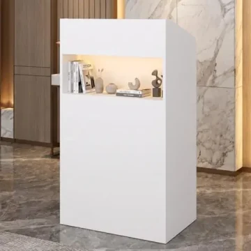 White Compact Reception Desk with Adjustable LED Lights 1
