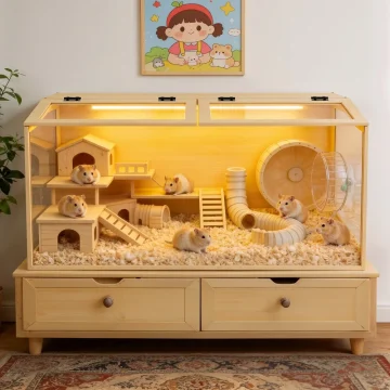 Large Wooden Hamster Cage Clear Tempered Glass Pet Small 1