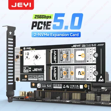 Jeyi 2-Bay M.2 NVMe PCIe 5.0 X16 Expansion Card 1