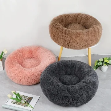 Soft Pet Cat Bed Pad Plush Warm Faux Fur Dog Calm Donut 2