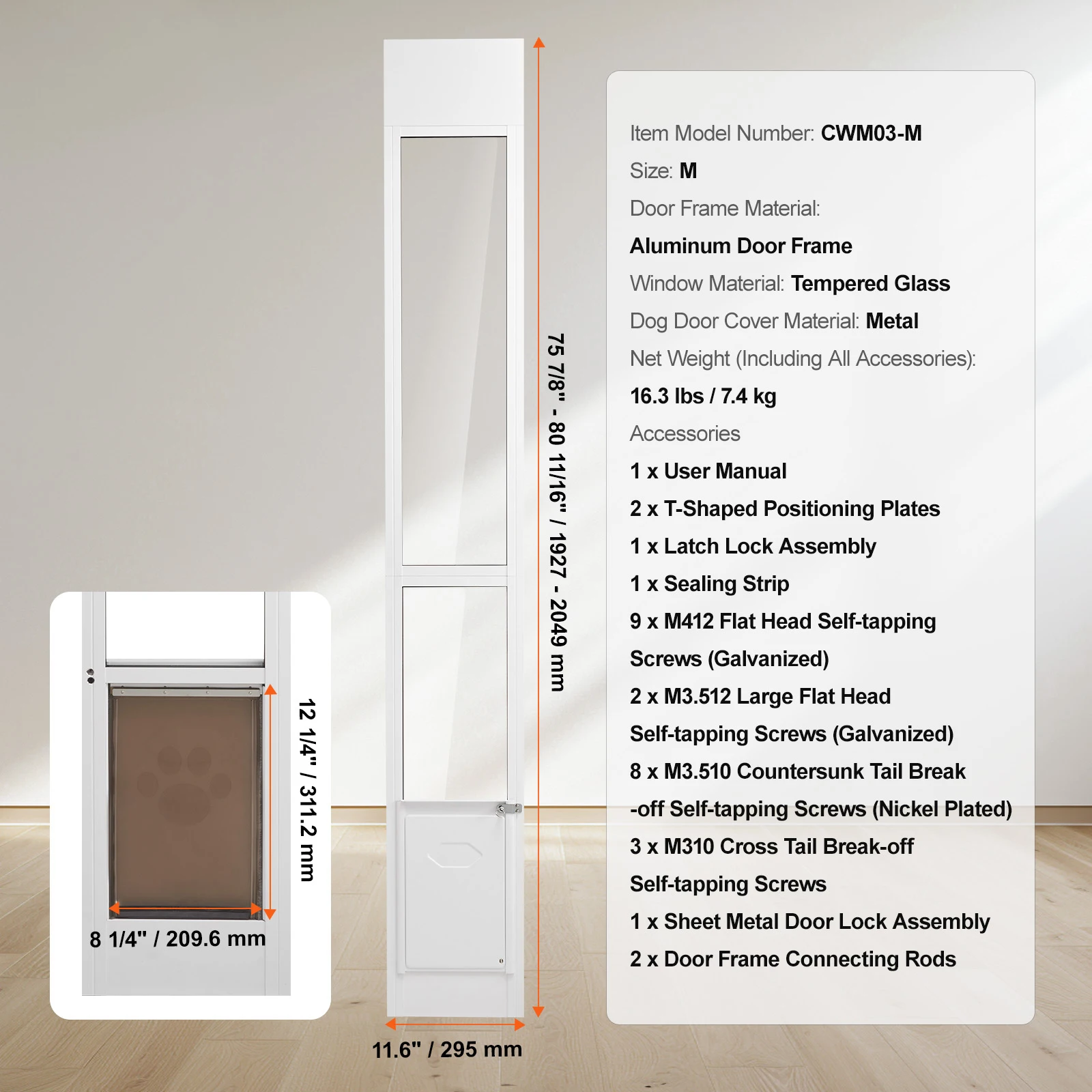 Succebuy Dog Door Sliding Glass Adjustable Height Doggy 17