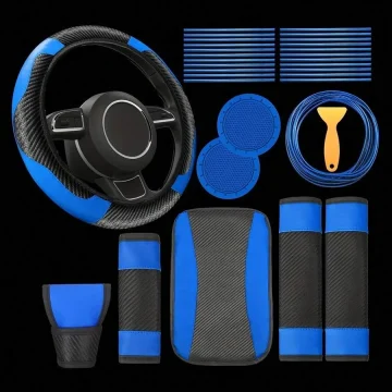 Carbon Fiber PU Leather Car Steering Wheel Cover 15 Inch 1