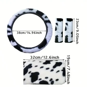 6Pc Cow Pattern Car Steering Wheel Cover Set 2