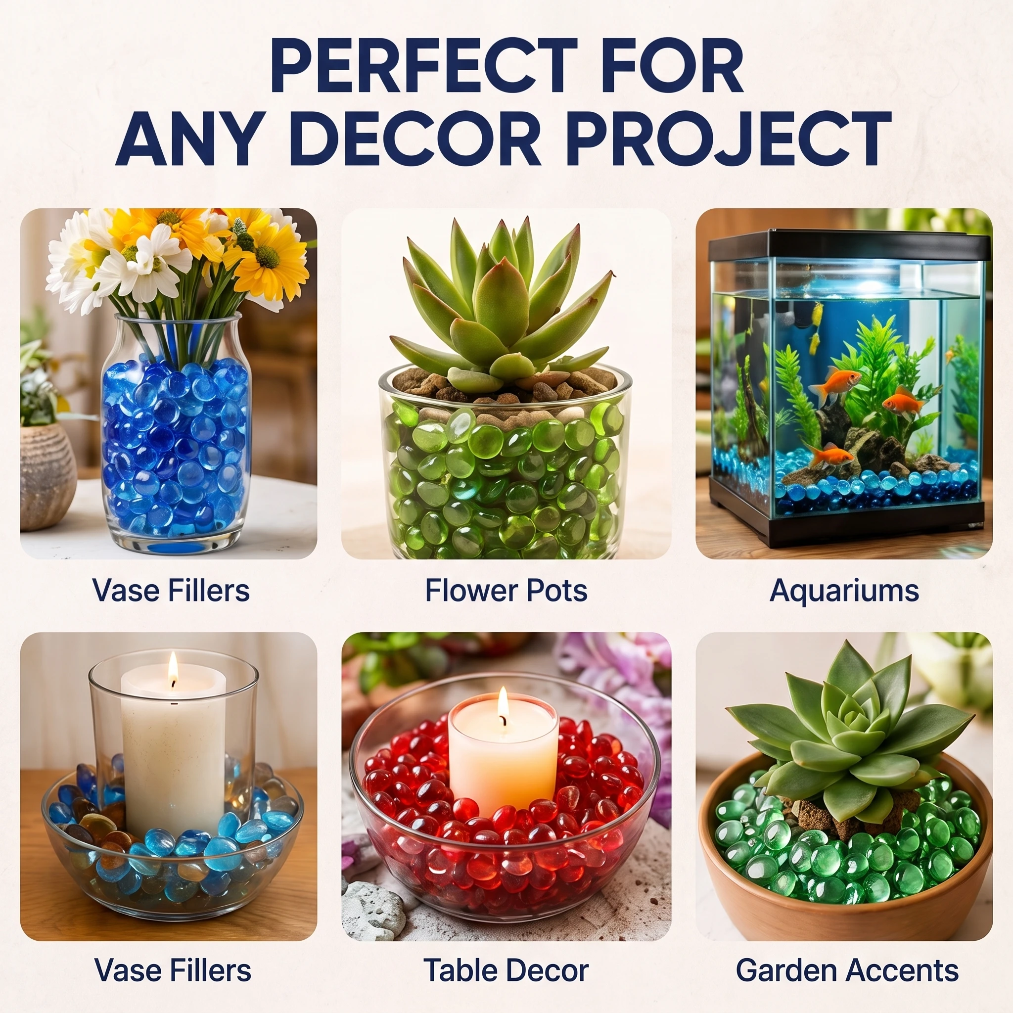 5 Colors Decorative Glass Pebbles Colorful Polished Stones 17