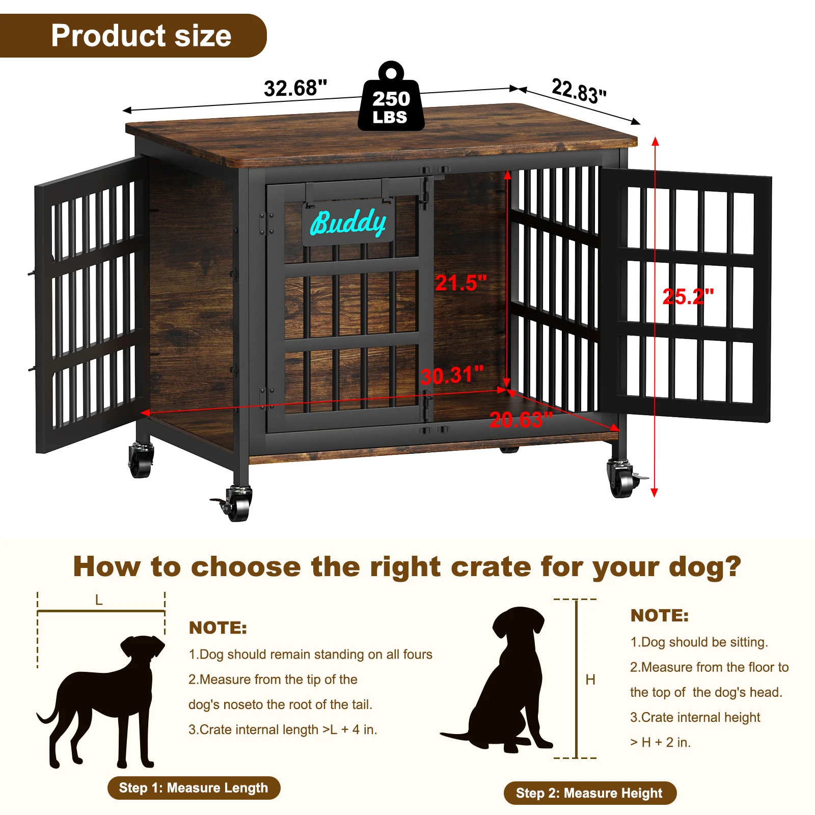 Dog Crate Furniture with Casters Heavy Duty Kennel Indoor 14