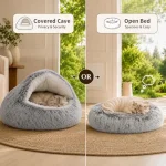 Cat Bed Round Plush Fluffy Hooded Cave Cozy for Indoor Cats 4 | PricZone Cat Bed Round Plush Fluffy Hooded Cave Cozy for Indoor Cats 4 | PricZone