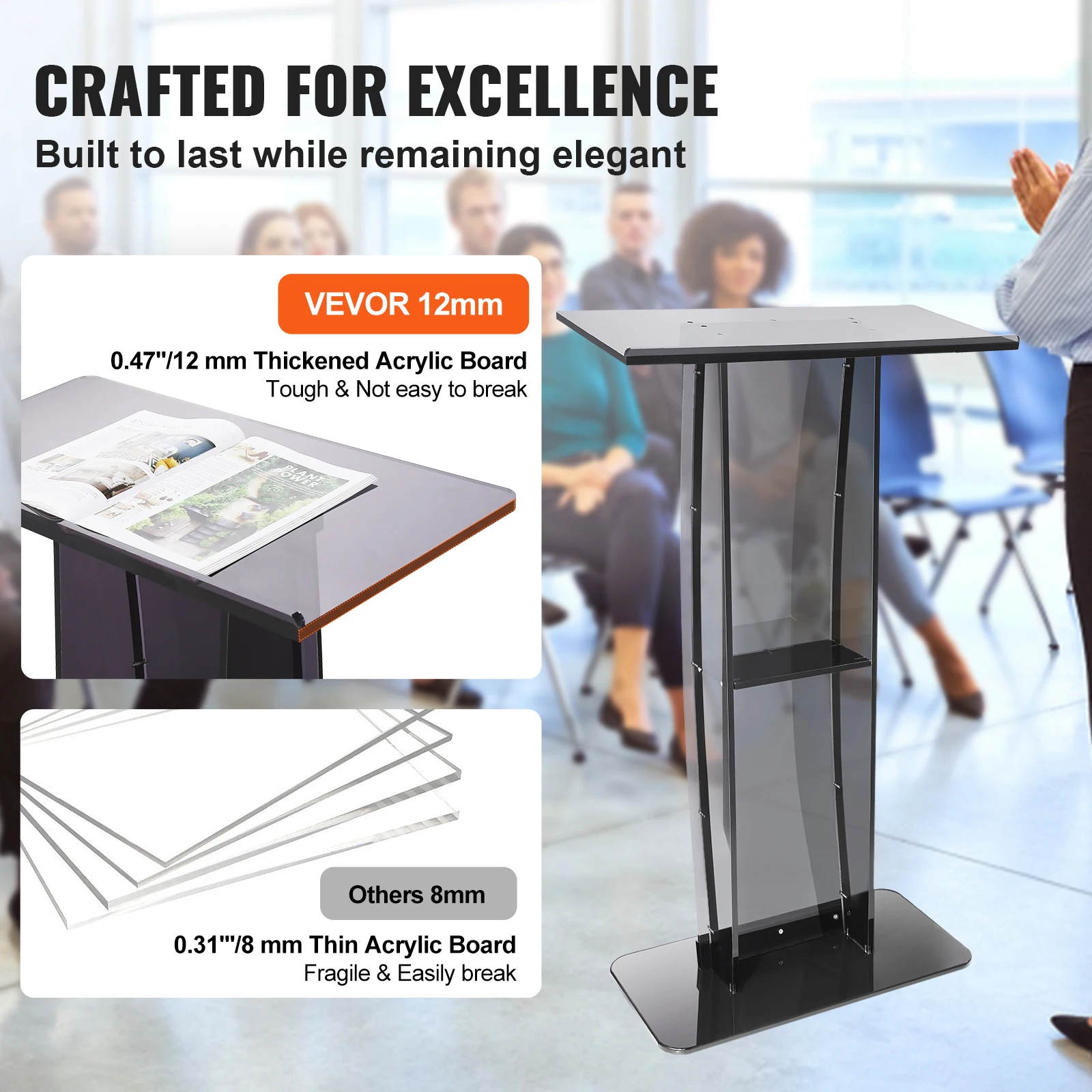 Clear Acrylic Podium Stand with Storage Shelf 4 | PricZone Clear Acrylic Podium Stand with Storage Shelf 4 | PricZone