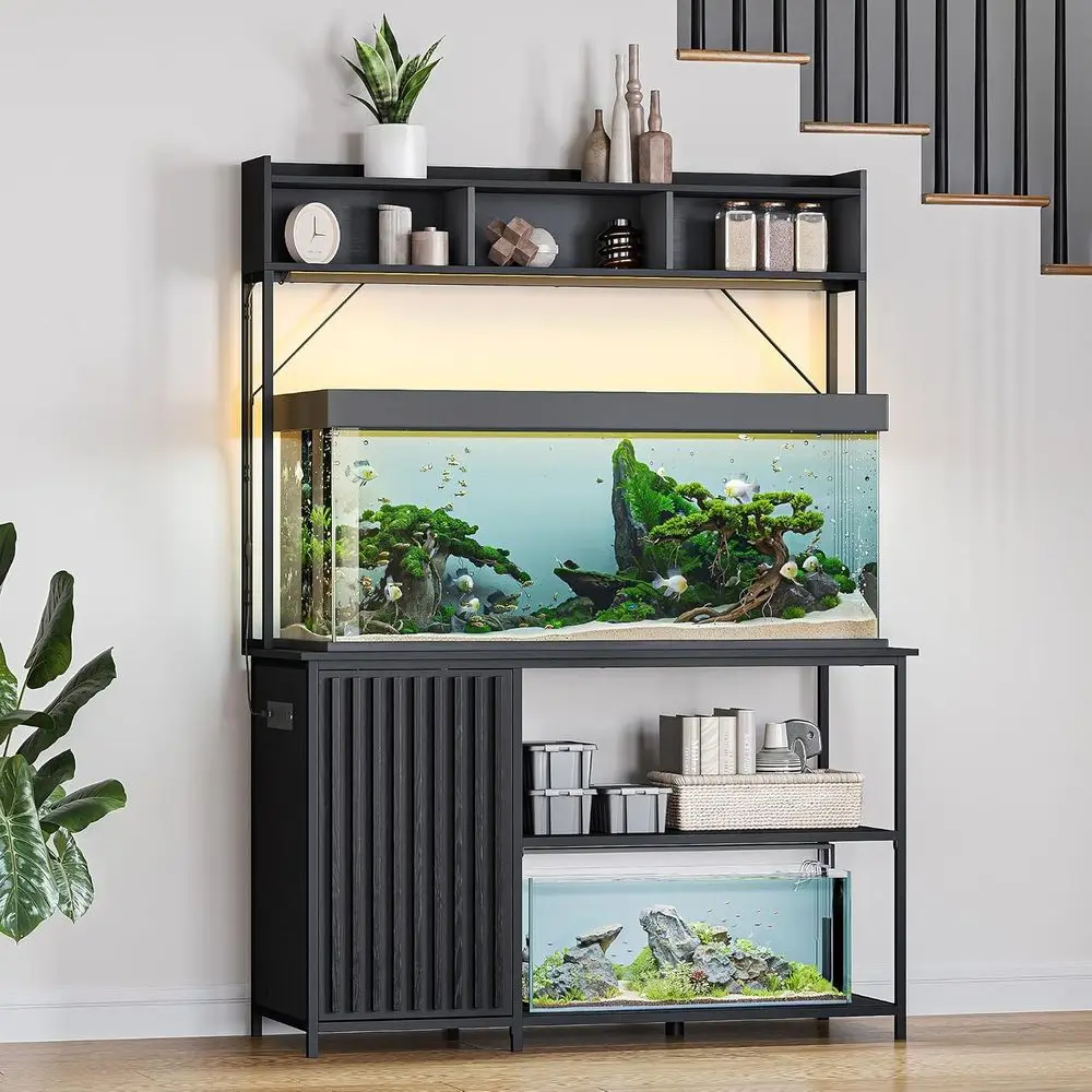 90 Gallon Aquarium Stand with LED Lights Cabinet Storage 7
