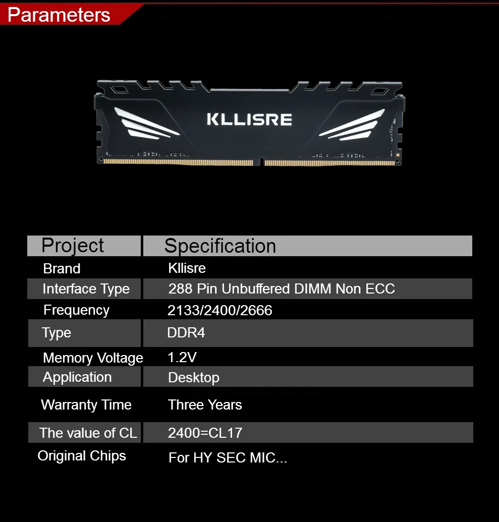 Kllisre Ddr4 RAM 8Gb 4Gb 16Gb Desktop Memory 12