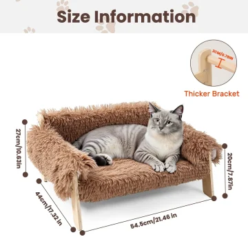 Large Cat Bed Soft Plush Sofa with Sturdy Wooden Legs 2