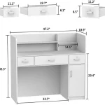 White storage desk with two small top drawers open cubby and shelves six drawers total and a right side cabinet overall width 472 inches height 294 inches height with top 433 inches | PricZone