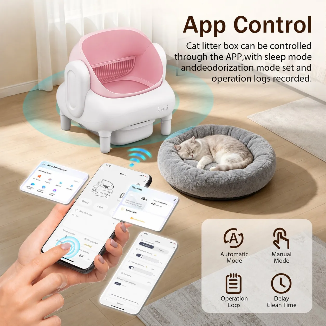 Cumrige Pink Cream Beige Smart SelfCleaning Cat Litter Box 3 | PricZone Cumrige Pink Cream Beige Smart SelfCleaning Cat Litter Box 3 | PricZone