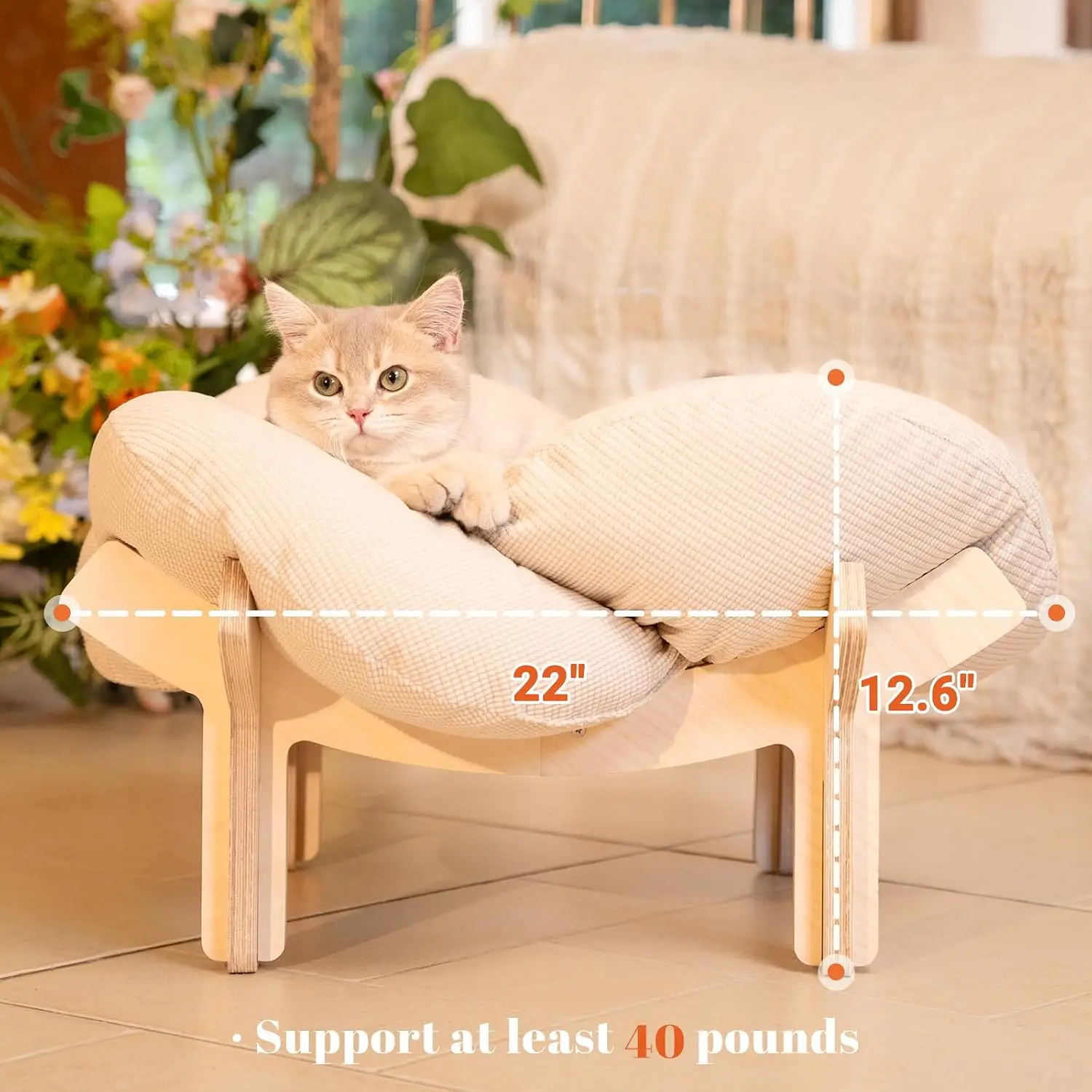 Elevated Wooden Cat Bed with Cushion Fluffy Pet Couch Sofa 5 | PricZone Elevated Wooden Cat Bed with Cushion Fluffy Pet Couch Sofa 5 | PricZone