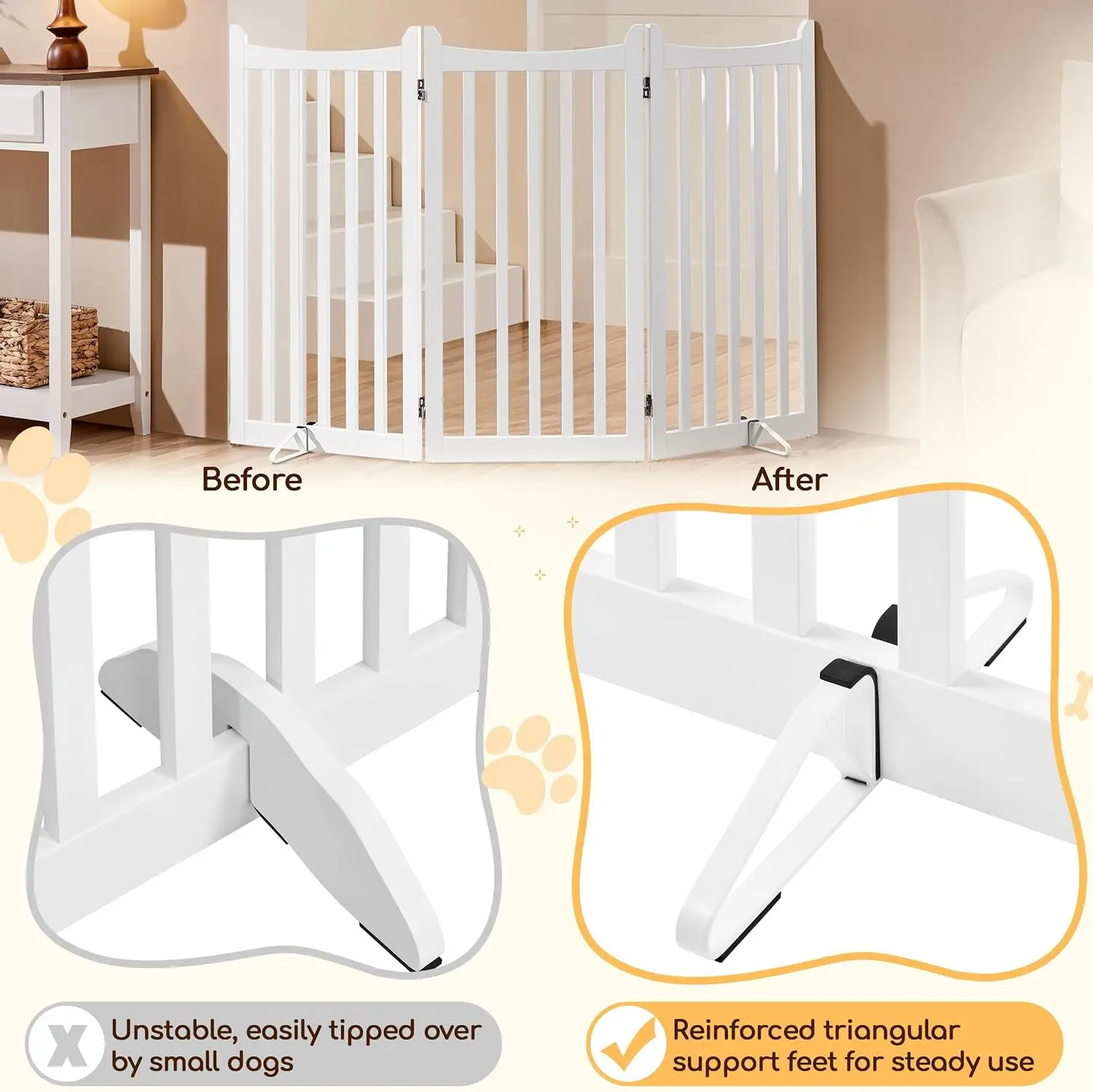 Freestanding Wooden Dog Gate 3Panel 36In H Foldable Pet 4 | PricZone Freestanding Wooden Dog Gate 3 Panel 36In H Foldable Pet 4 | PricZone