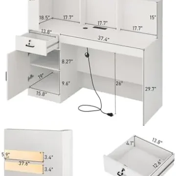 LED Reception Desk with Power Outlets L-Shaped 2
