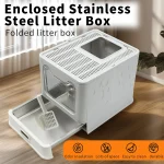 Enclosed Stainless Steel Cat Litter Box with Lid Scoop 4 | PricZone