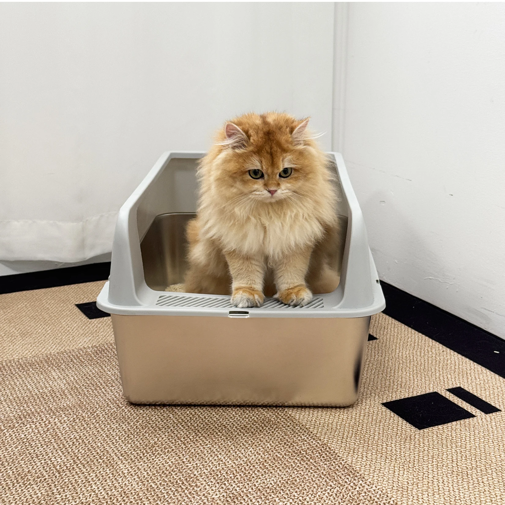 Stainless Steel Cat Litter Box Semi-Open High-Sided Pan 19