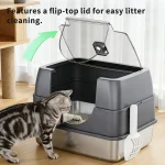 Extra Large Stainless Steel Litter Box with Lid High Sided 4 | PricZone